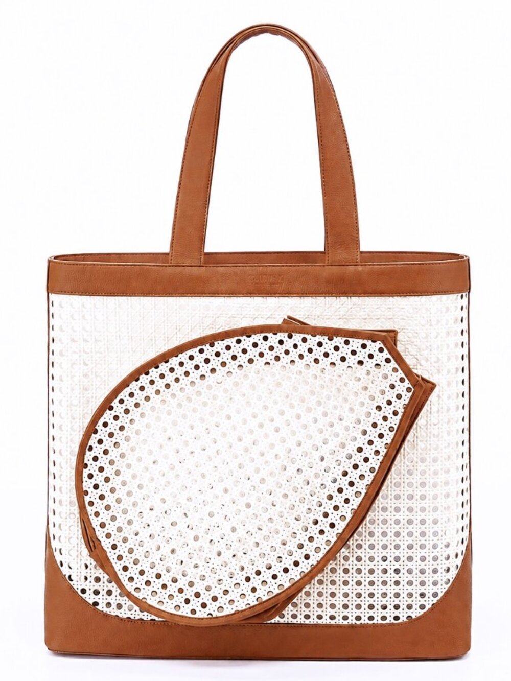 Excellent Runway Athletics The Hamptons Rattan Tennis Tote White with brown trim